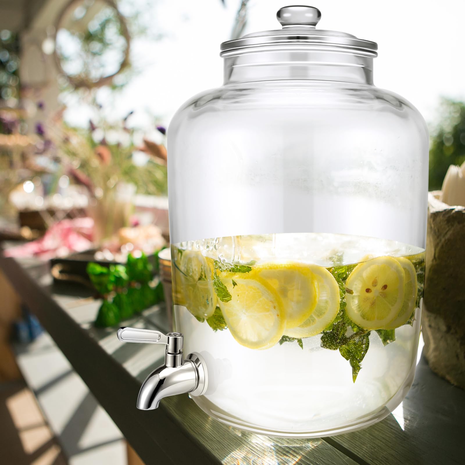 Newtay 5 Gallon Glass Water Dispenser Countertop with Glass Lid and Stainless Steel Spigot Beverage Drink Dispenser Airtight Leakproof Large Jug for Summer Outdoor Party Juice Kombucha