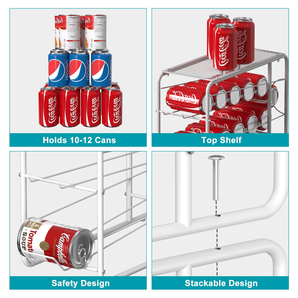 MOOACE 4 Pack Can Organizer for Pantry, Stackable Soda Can Dispenser Rack, Pantry Organizer Canned Food Storage Holder for Kitchen Refrigerator Cabinet, White