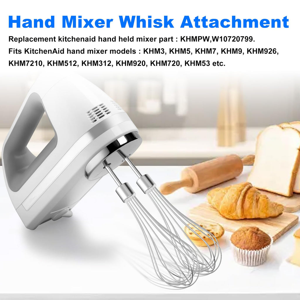 Kitchen Hand Mixer Whisk Attachments FOR KitchenAid Whisk KHMPW,KHM512BM KHM2B, AP5644233, KHM3, KHM5, W10720799, Kitchenaid Egg Beater - 2 Pack