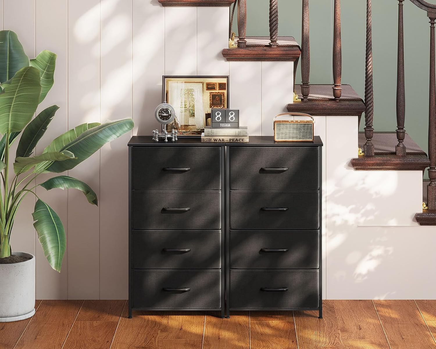 AODK Dresser - 4 Drawer Fabric Chest with Sturdy Steel Frame - Compact Black Storage Solution