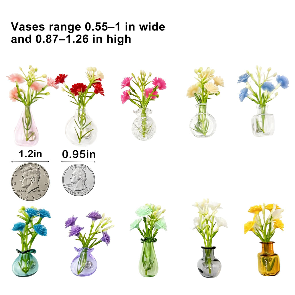 Mini Vase Magnets for Fridge, 10pack Cute Tiny Magnetic Glass Vases Refrigerator Accessories, Real Flowers Pot Magnet, Funny Aesthetic Plant Pot Locker Office Kitchen Decoration, Small Magnet Bud