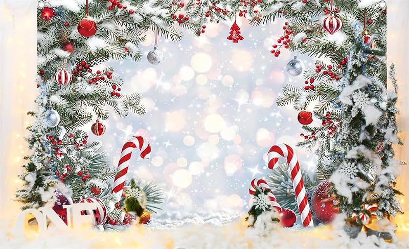 Christmas Candy Cane Backdrop 10x8FT Winter Snow Scene Photography Background