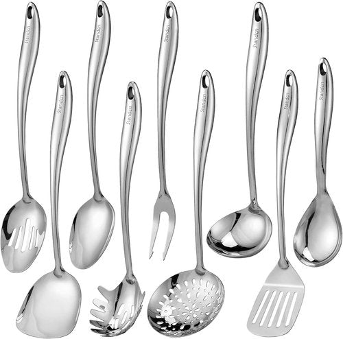 304 Stainless Steel Kitchen Utensil Set - 9-Piece Cooking Tools with Solid Spoon, Spatula & Fork