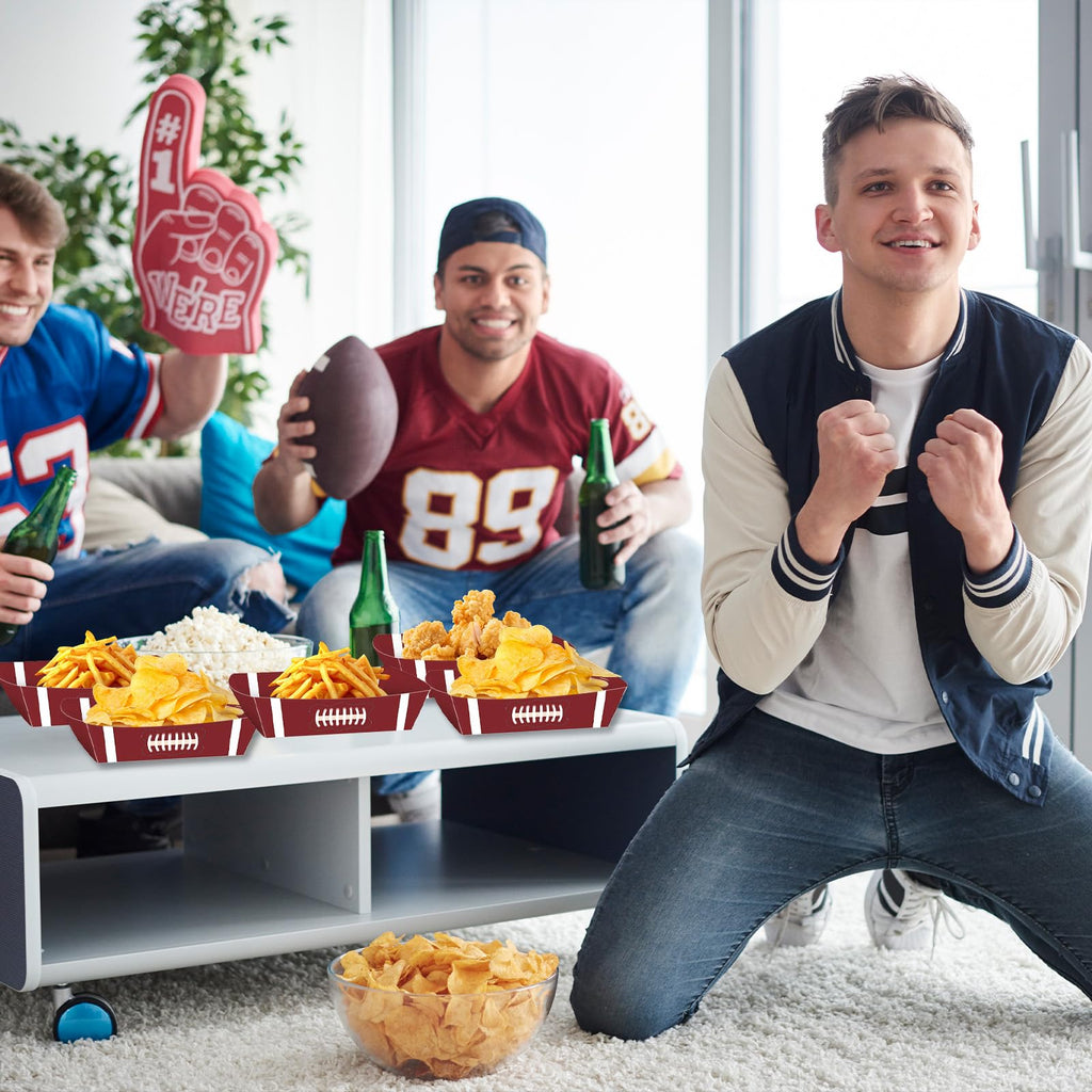 SARATA 12pcs Football Party Supplies Kit For Large Football Food Plates, Disposable And Mess-Free,Food Trays - Ideal Football Party Decorations And Favors For Birthday And Tailgate Partie