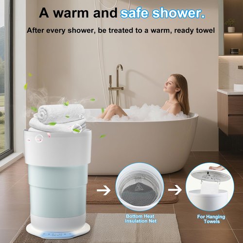 Carry360 Towel Warmer for Bathroom, Upgrade 24L Capacity Silicone Foldable Towel Warmer Bucket with Timer, Remote Control & Auto Shut Off, Fits 3 Oversized 35”X 70” Towels, Blanket, Bathrobes