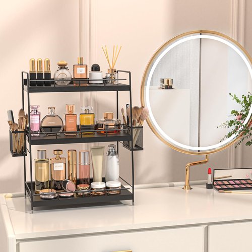 Bathroom Counter Organizer,Bathroom Countertop Organizer with Baskets,Vanity Organizers,Counter Shelf,Countertop Storage, Makeup Organizers(Black)