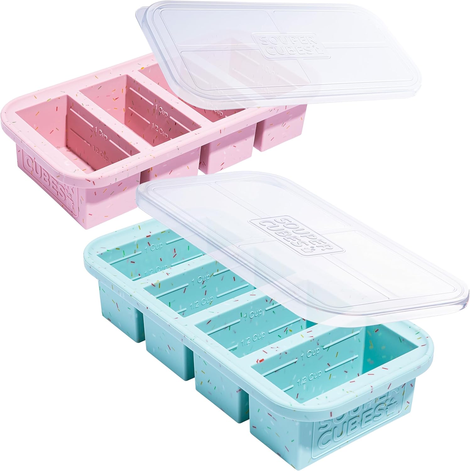 Souper Cubes 1 Cup Silicone Freezer Molds with Lids | Perfect for Meal Prep & Freezing Broth - 2-Pack