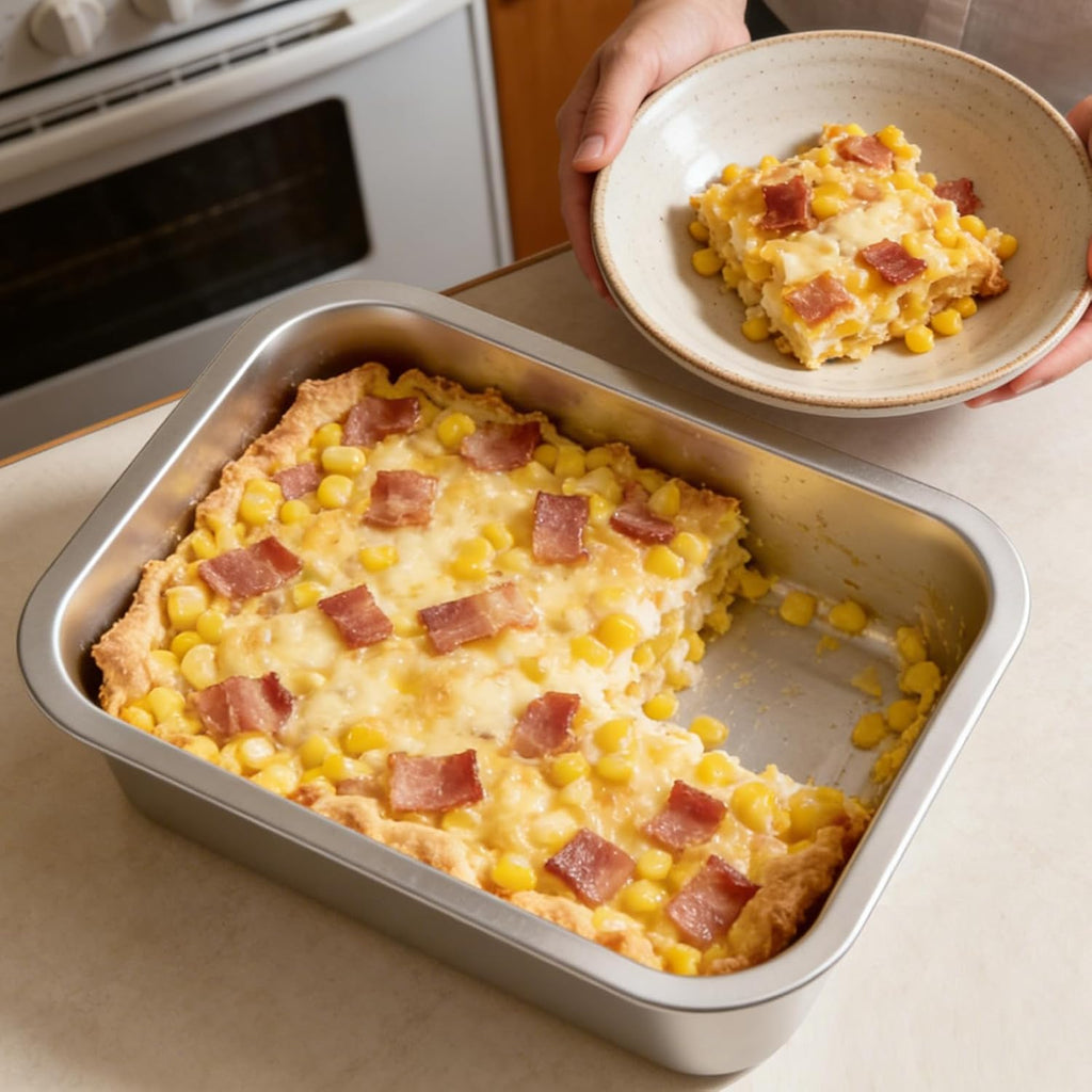 Skiennix 4-Inch Extra Deep Lasagna Baking Pan - 304 Stainless Steel with Lid, 8.7x12.6 Inch, Silver