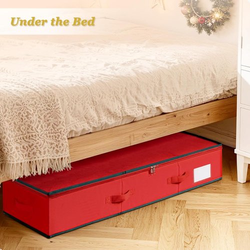 Criusia Gift Wrapping Paper Organizer - Durable Underbed Storage for 24 Rolls with Removable Dividers & Pockets | Red