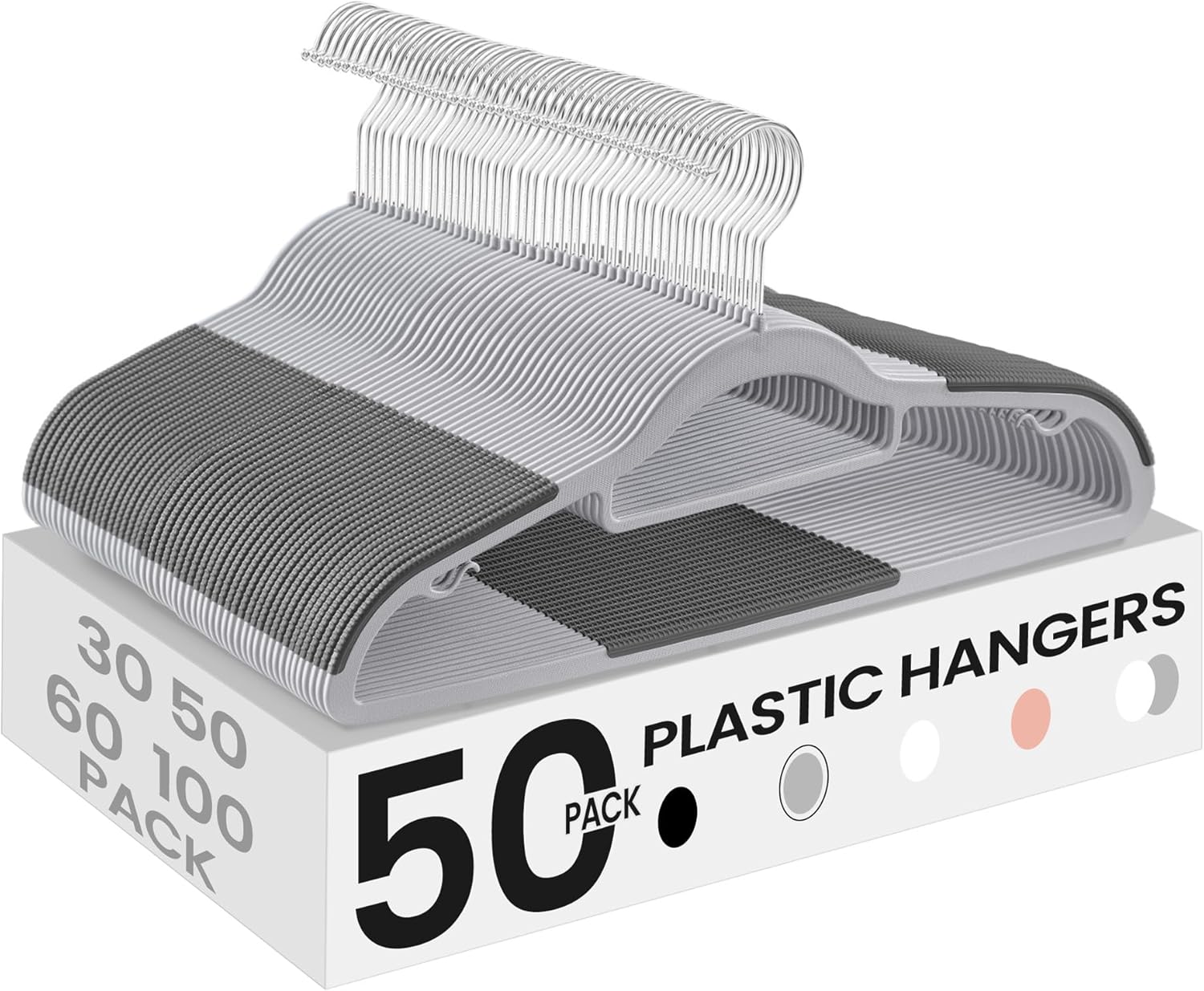 SONGMICS Space-Saving Plastic Coat Hangers - Non-Slip Design, 360° Swivel Hook | Light Gray & Dark Gray, 50-Pack