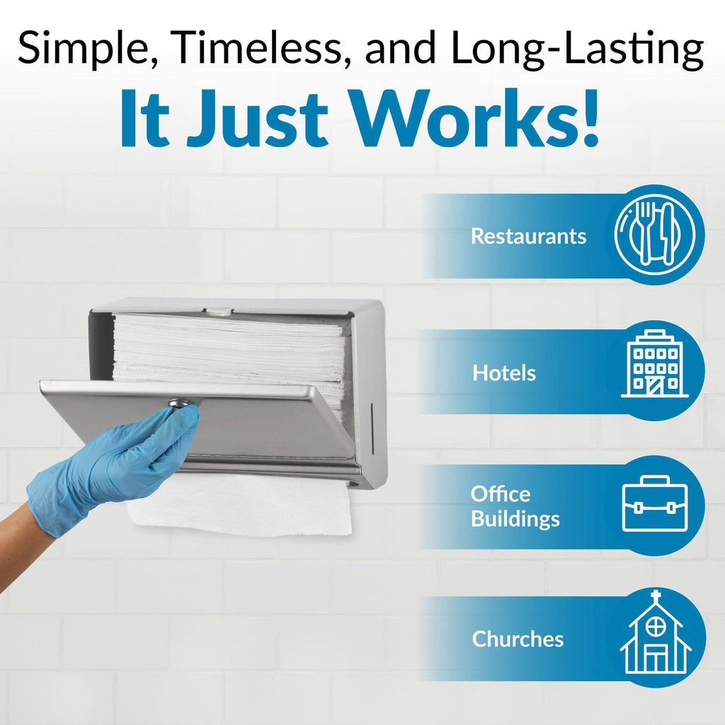 Bobrick Wall-Mounted Paper Towel Dispenser – Stainless Steel, Holds 200 C-Fold or 275 Multifold Towels, Easy Manual Access, ADA Compliant, Ideal for Commercial Bathrooms & High-Traffic Areas (Model B-2621)