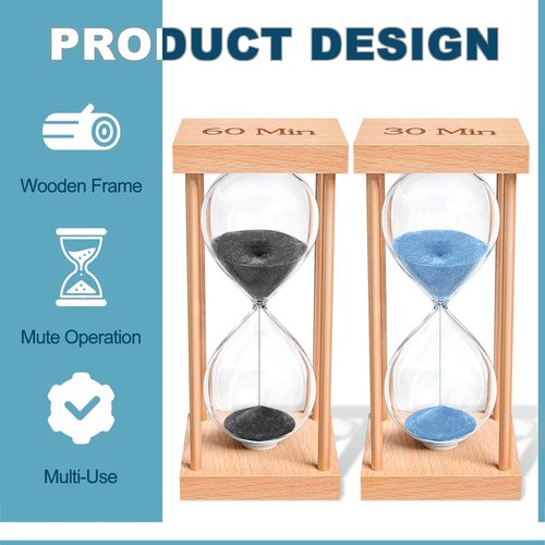 ABXKZ 15 Minute Sand Timer, 15 Min Wood Small Hourglass Timer, Blue Sand Clock, Wooden Hour Glass for Classroom, Sandglass, Reloj De Arena Decorativo, Home, Office, Game, Gift