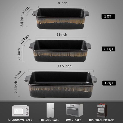 KOOV Bakeware Set - Ceramic Rectangular Baking Pans | 3-Piece Casserole Dish Set, 9 x 13 Inches, Rough Black