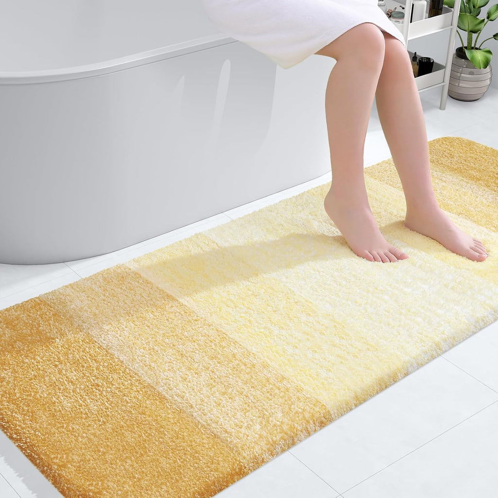 OLANLY Bathroom Runner Rug - Extra Soft Microfiber Mat with Rubber Backing | Quick Dry, Washable, 59x24, Light Yellow