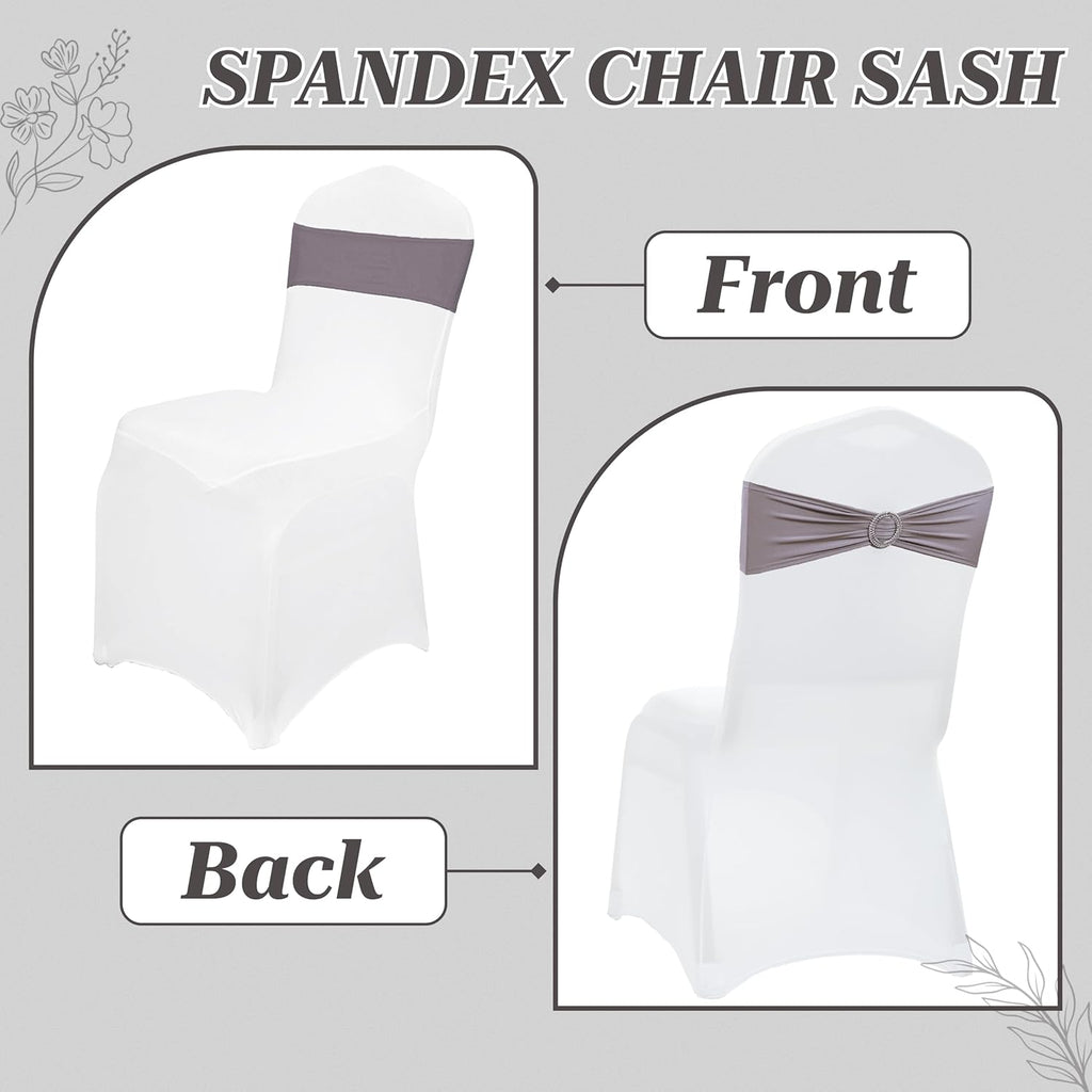 MDS Spandex Chair Sashes - Premium Stretch Covers with Buckle Slider for Weddings | Pack of 10 - Silver Gray