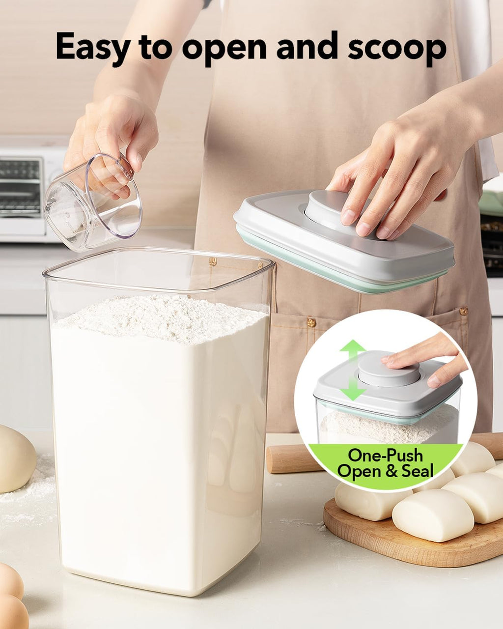 Ankou Airtight Food Storage Container - Pop Lid & 130ml Scoop | 4L BPA-Free Cereal, Rice, Flour, Pasta & Snack Organizer