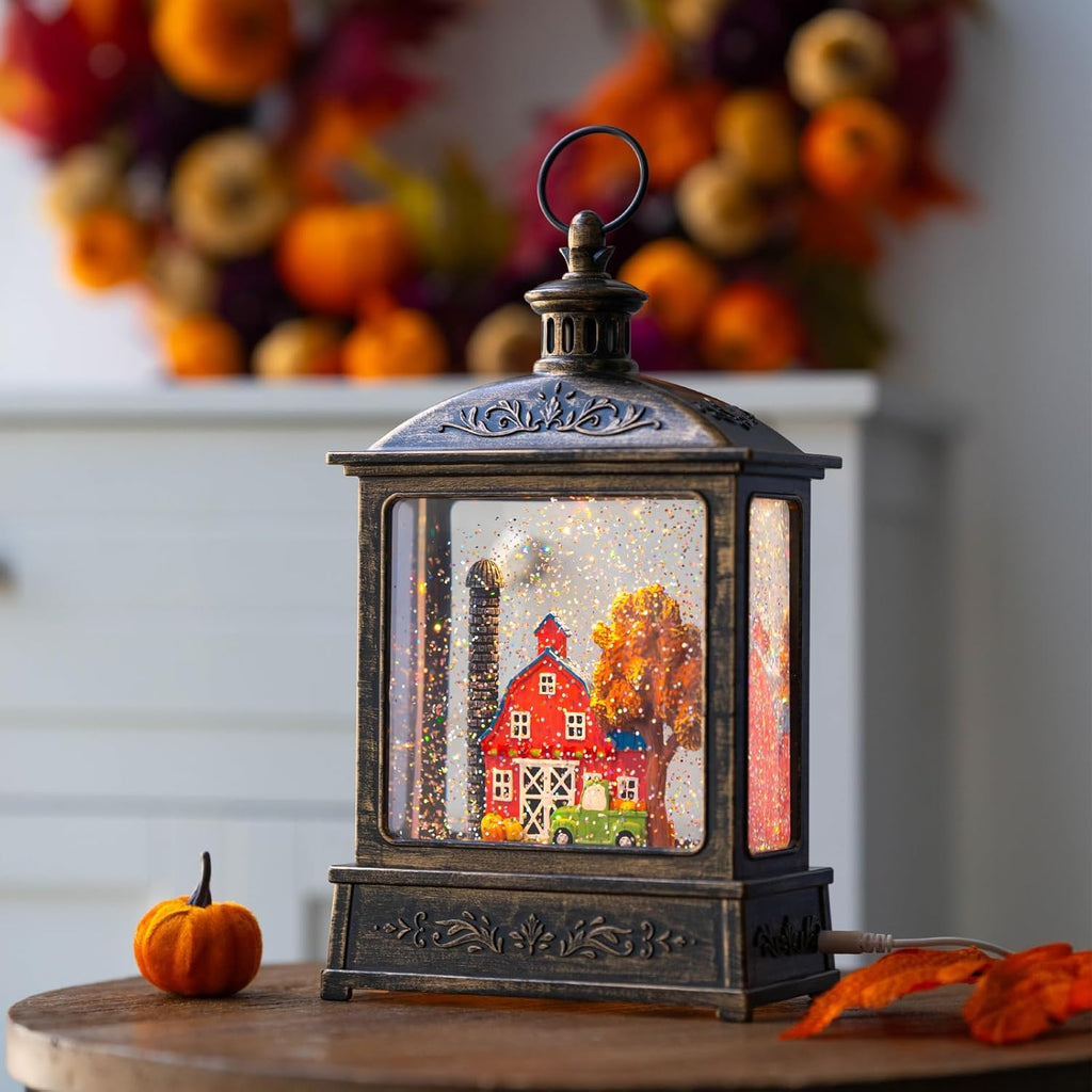 Skiennix 12.5'' Lighted Turkey Snow Globe | Thanksgiving Water Lantern with Glittering Effect