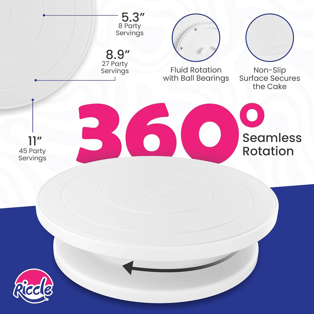 Riccle Cake Decorating Kit - 88 Pcs with Turntable, 50 Disposable Piping Bags, 24 Tips & More