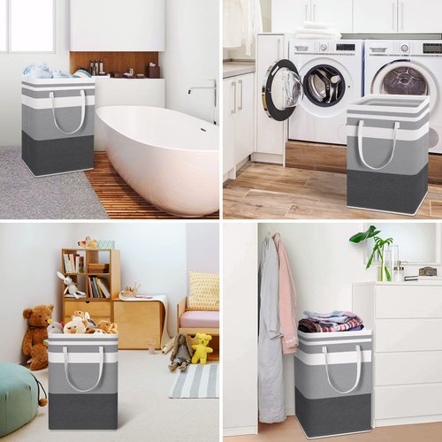 HomeHacks 3-Pack Large Laundry Basket,75L Each Waterproof, Freestanding Laundry Hamper, Collapsible Tall Clothes Hamper with Extended Handles for Clothes in the Dorm and Family-Gradient Grey