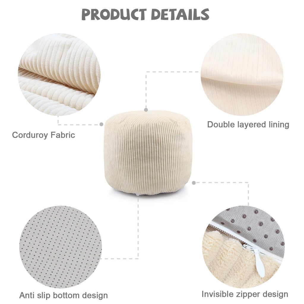 Sexysamba Square Corduroy Pouf Cover Only, 20"x 16" Unstuffed Decorative Ottoman Foot Stool Rest, Washable Storage Bean Bag Chair Floor Pouf Covers for Living Room Bedroom, Beige