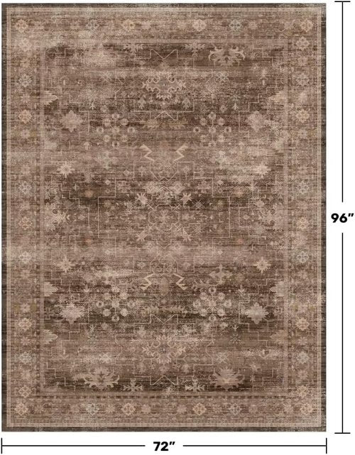 Hazo Haus Boho Brown Area Rug - Washable 6x8 Modern Vintage Design for Living Room & Dining Room
