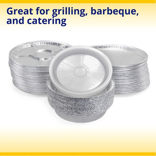 IDL Packaging 30 pc Aluminum Catering Set with 10 Lazy Suzan Trays, 10 Flat Trays and 10 Pans with Lids - Disposable Round Aluminum Foil Containers for Baking, Catering, Party Servings