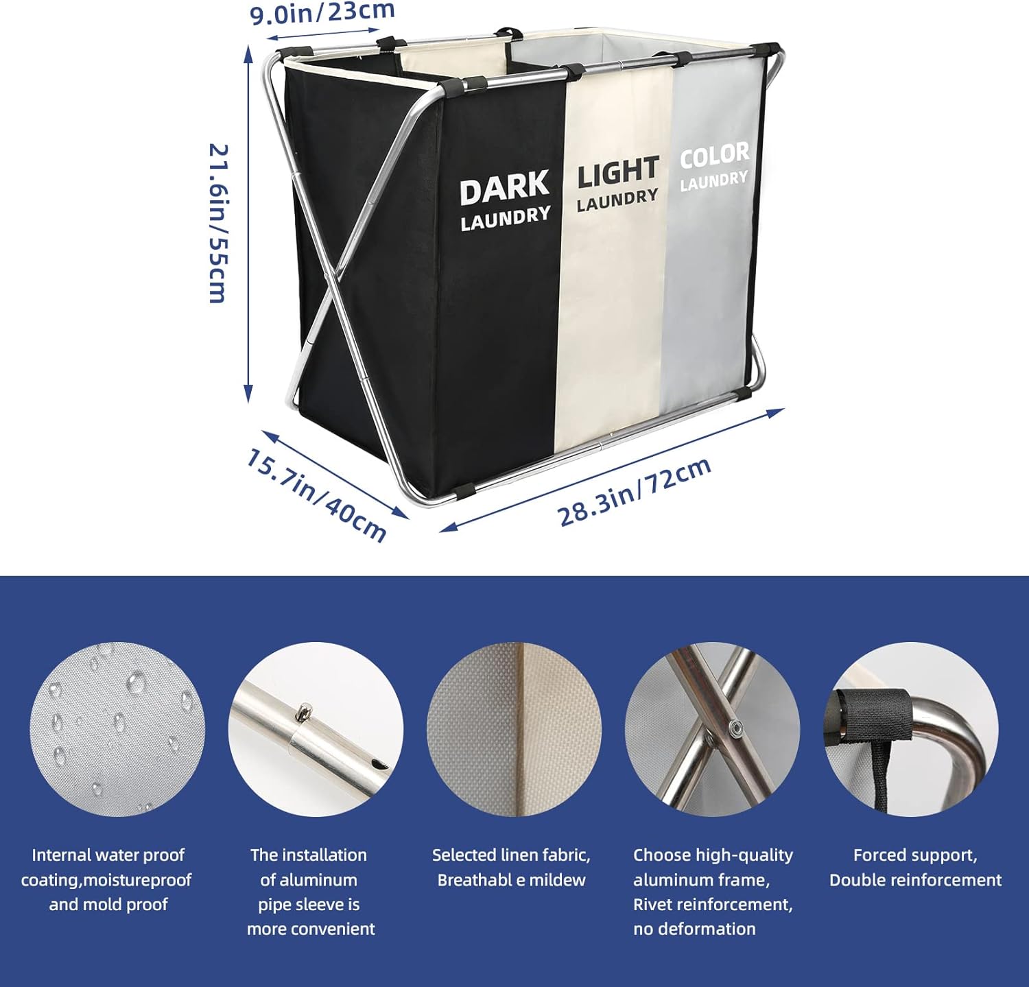 Skiennix 180L Large Laundry Basket - Collapsible Tall Hamper with Handles for Dorm & Closet Storage