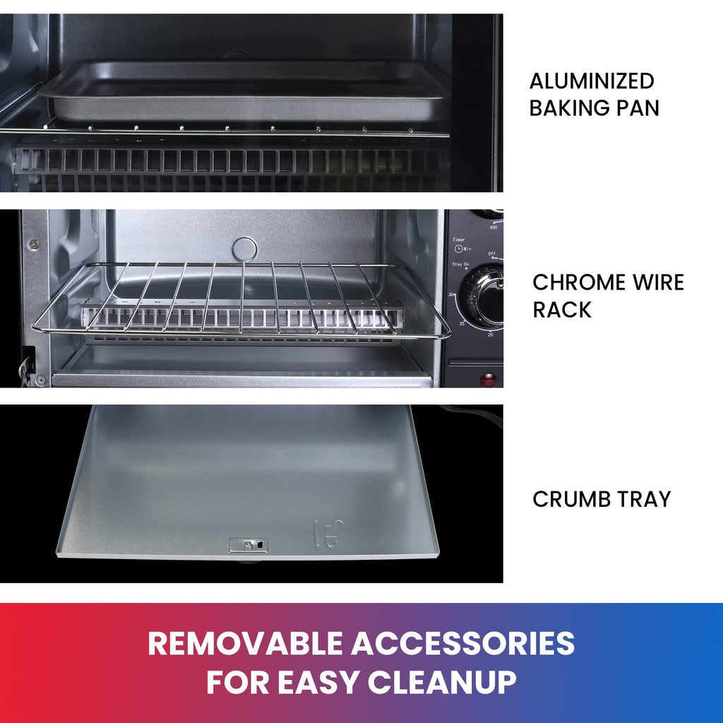 Total Chef Toaster Oven - Countertop Oven for Toast, Bake, Broil, Pizza, Compact Size For Small Kitchen, Appliance with Timer, Black