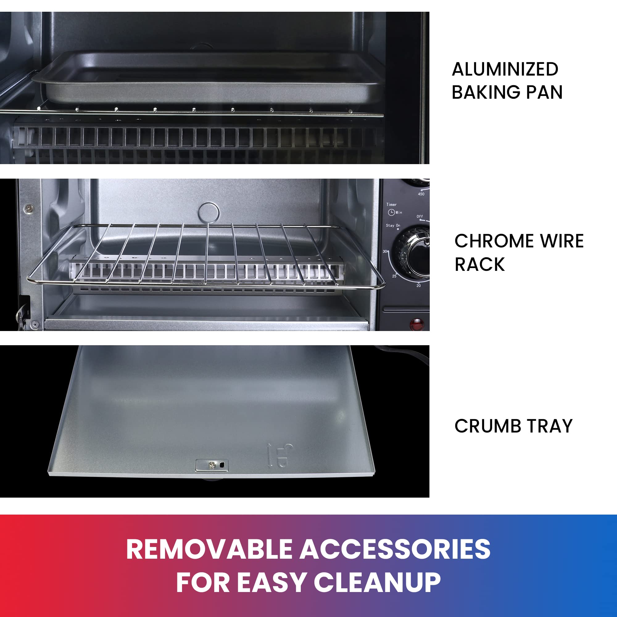 Total Chef Toaster Oven - Countertop Oven for Toast, Bake, Broil, Pizza, Compact Size For Small Kitchen, Appliance with Timer, Black