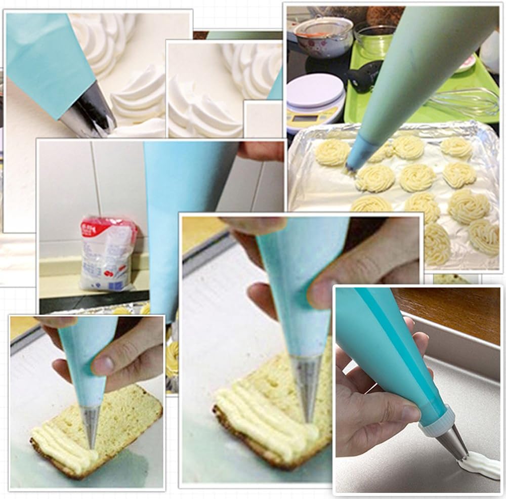Weetiee Silicone Pastry Bags - Reusable Icing Piping Bags for Cake Decorating | 3 Sizes (12’’+14’’+16’’) - 6 Pack with Bonus Couplers