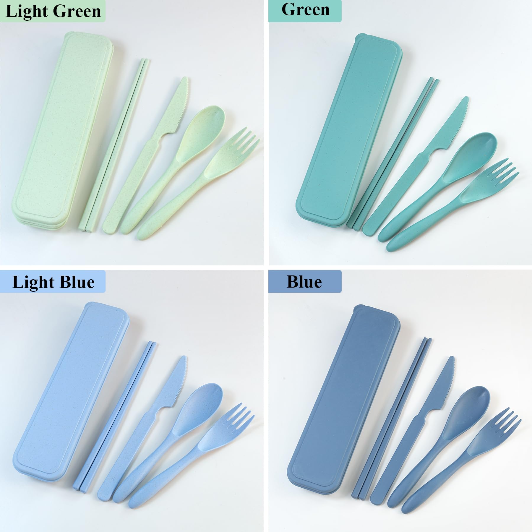 DISSKNIC Reusable Travel Utensils with Case, Green Utensil Sets for Lunch Box, Chopsticks Reusable Plastic Utensils Lunch Box Accessories for Adults,Portable Utensils Set with Case,Camping Accessories