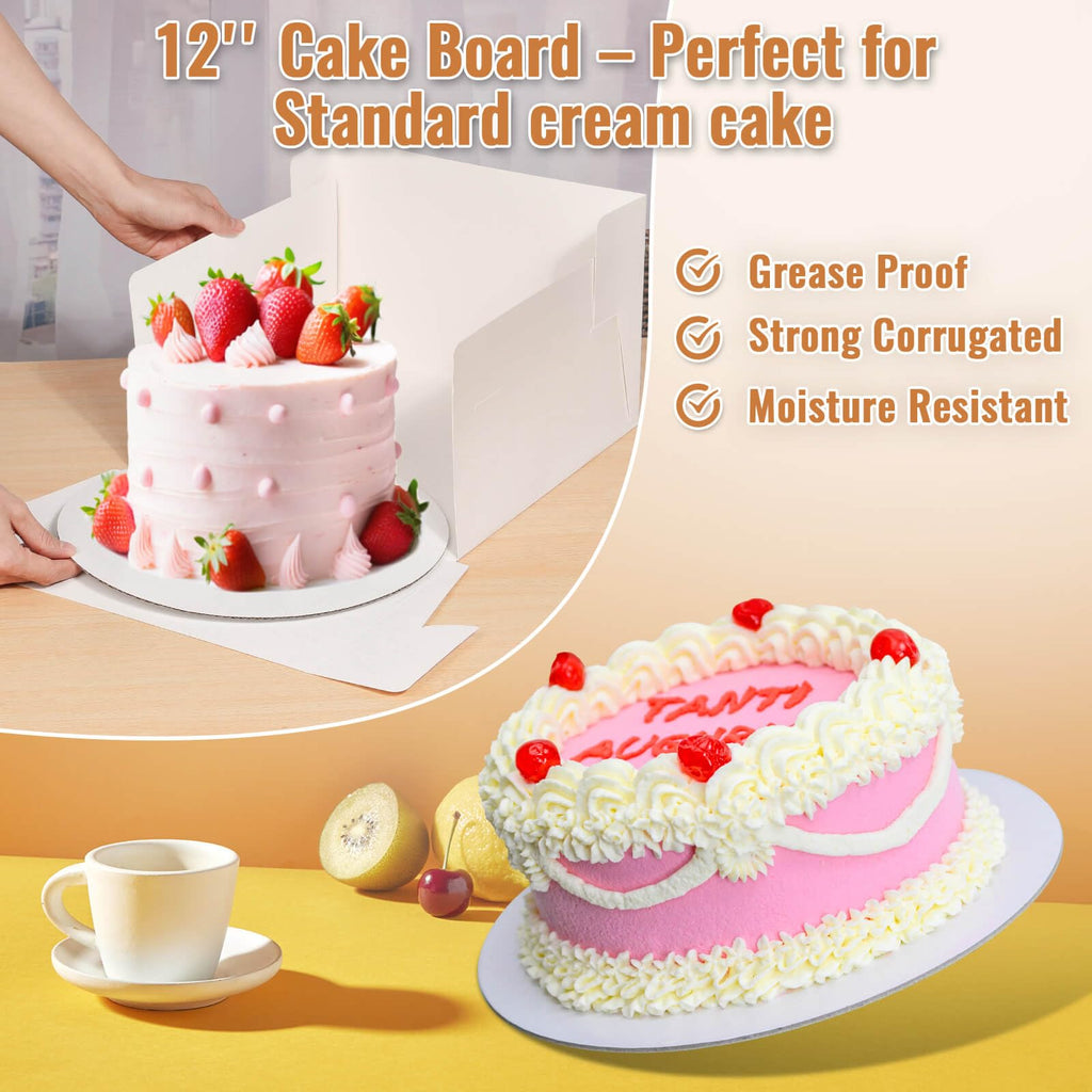 Tetutor 12 Pcs Cake Boxes 12 inch,12x12x8 Inches Cake Box with Window, 5 Pcs Tall 12x12 Cakes Boxes with 5 Pcs Cake Boards, Large Baking Boxes, White Square Cakes Containers for Multi-Layer Cakes