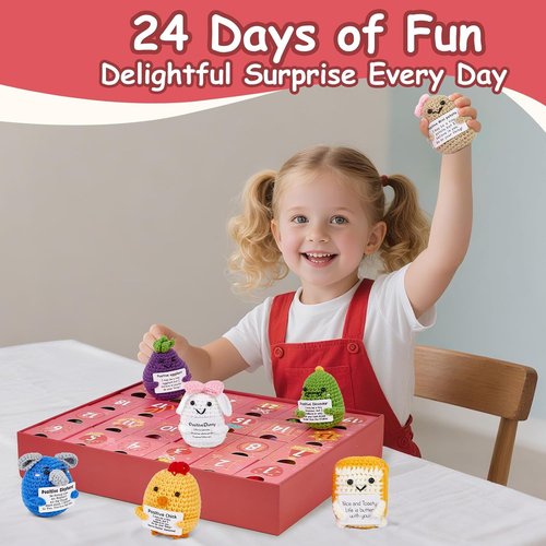 Advent Calendar 2025 - 24-Day Positive Crochet Animals Countdown for Kids & Adults | Handmade Emotional Support Toys