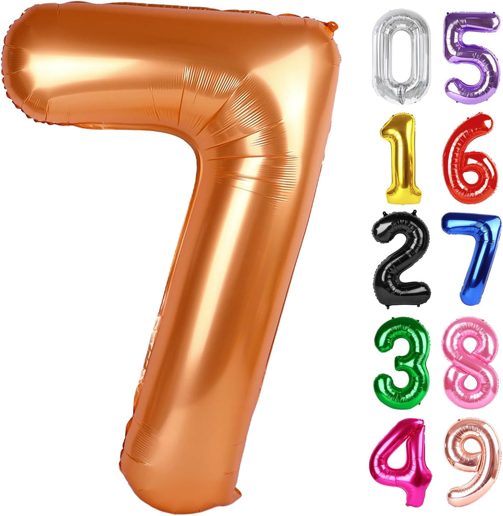 Orange Number 7 Balloon - 40 Inch Giant Foil Balloon for 7th Birthday Party Decorations