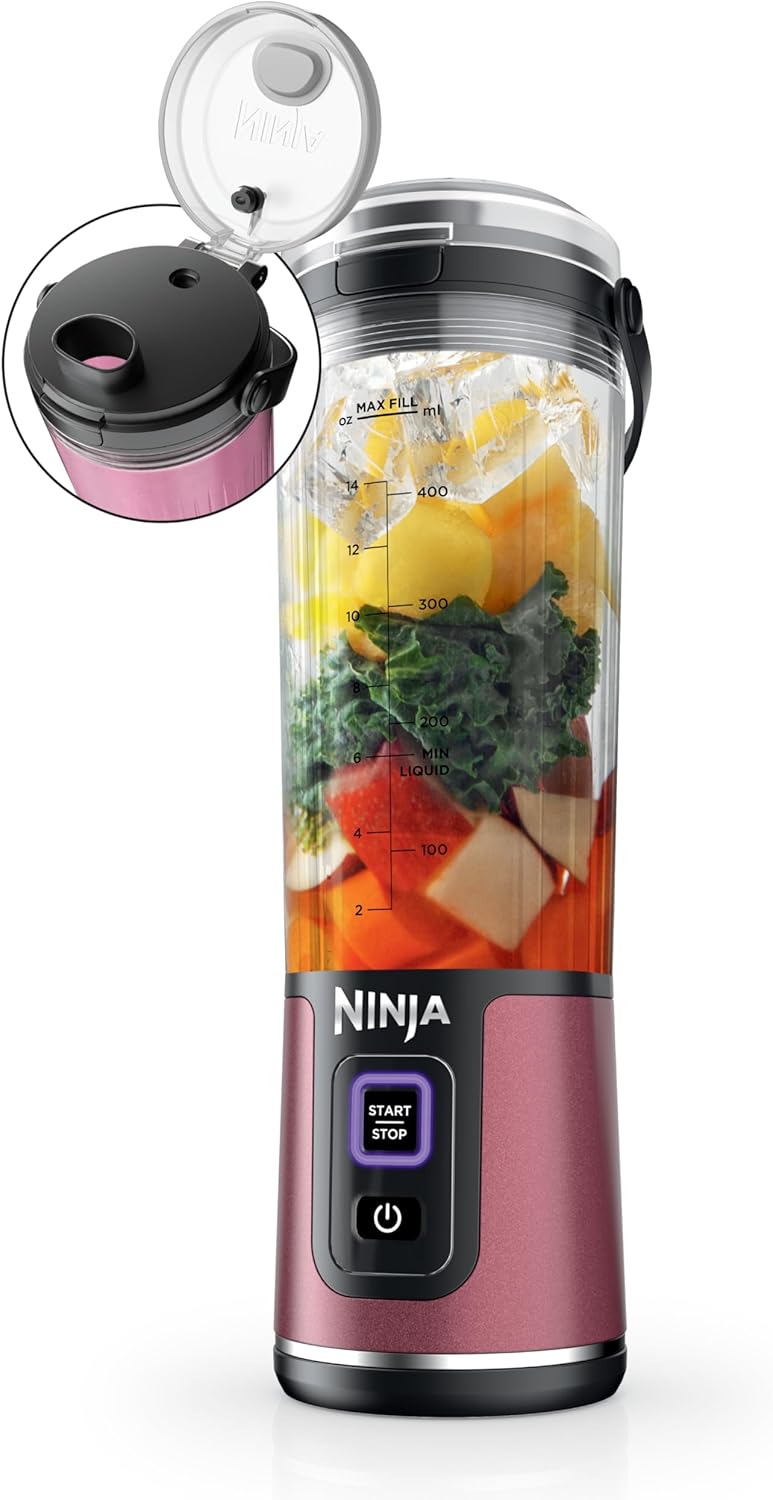 Ninja Blast Portable Blender - Cordless 18oz Personal Blender for Smoothies & Shakes | BPA-Free, USB-C Rechargeable, Metallic Cherry