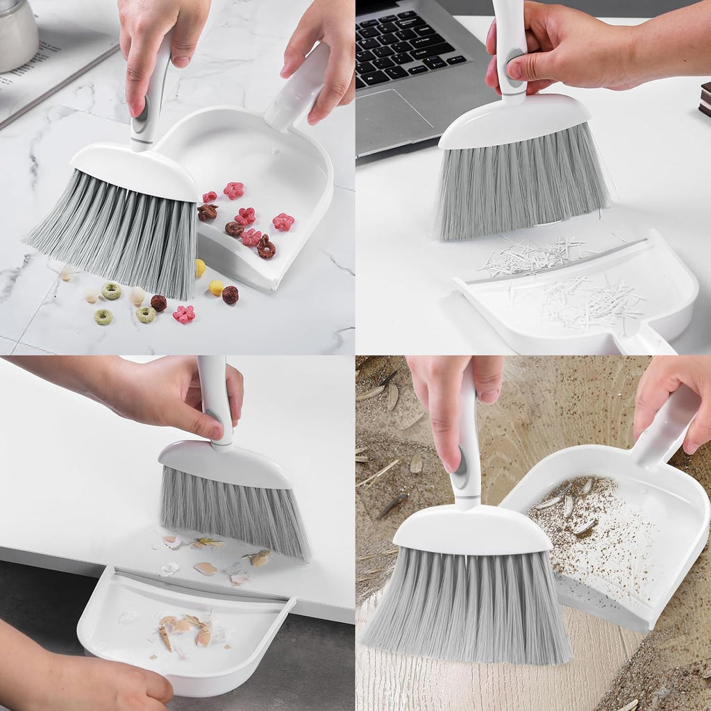 NACENA Mini Dust Pan and Brush Set - Compact Cleaning Tool for Home, Drawers & Sofas | White & Gray