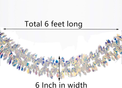 Iridescent Hanging Decorations | 6ft Shiny Foil Metallic Garland for Weddings, Birthdays & Parties