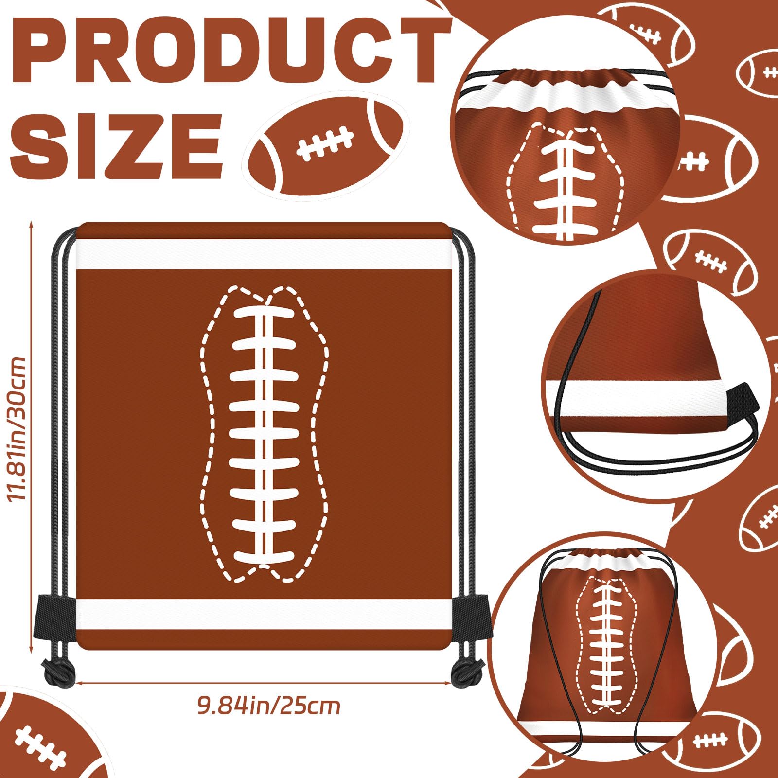 Denylo pro 24 Sets Football Water Bottle with Football Drawstring Bag Set Plastic Brown Water Bottles for Rugby Player Sport Gym Party Favor