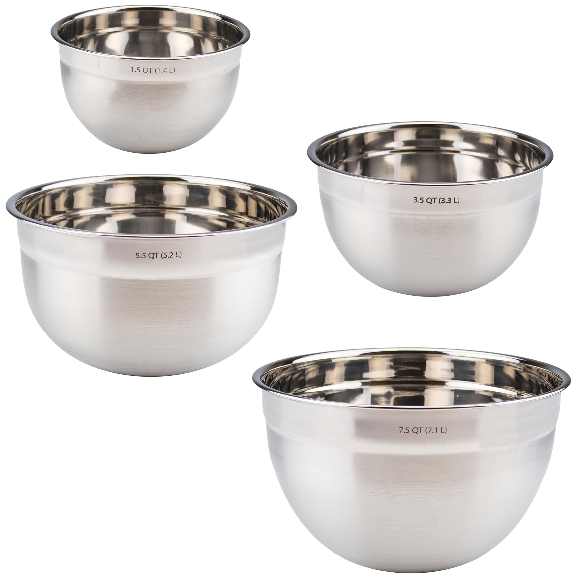 Tovolo Stainless Steel Mixing Bowls Set of 4 Small Medium Large XL Metal Bowl Set for Cooking Baking Prep, Dishwasher Safe Nesting Mixing Bowls Set, Freezer Storage and Mixer Safe Heavy Duty Bowls