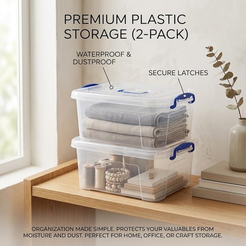 Clear Storage Bins by Sterilite - 9 Quart Stackable Plastic Boxes with Lids & Handles | 2 Pack