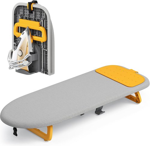 KINGBOARD Mini Ironing Board - Foldable Tabletop Design with Iron Holder | Compact 12x32 Grey for Easy Storage