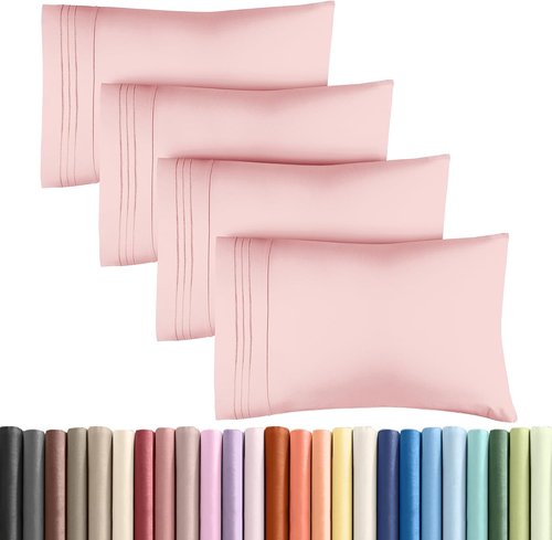 King Pillow Cases by [Brand Name] - Ultra Soft Hotel Quality Covers | Wrinkle-Free & Fade Resistant - 4 Piece Set in Baby Pink