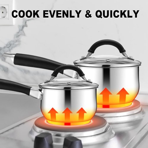 E-far Stainless Steel Sauce Pan - 1 Quart Tri-Ply Design with Stay-Cool Handle | Dishwasher Safe, Non-Toxic