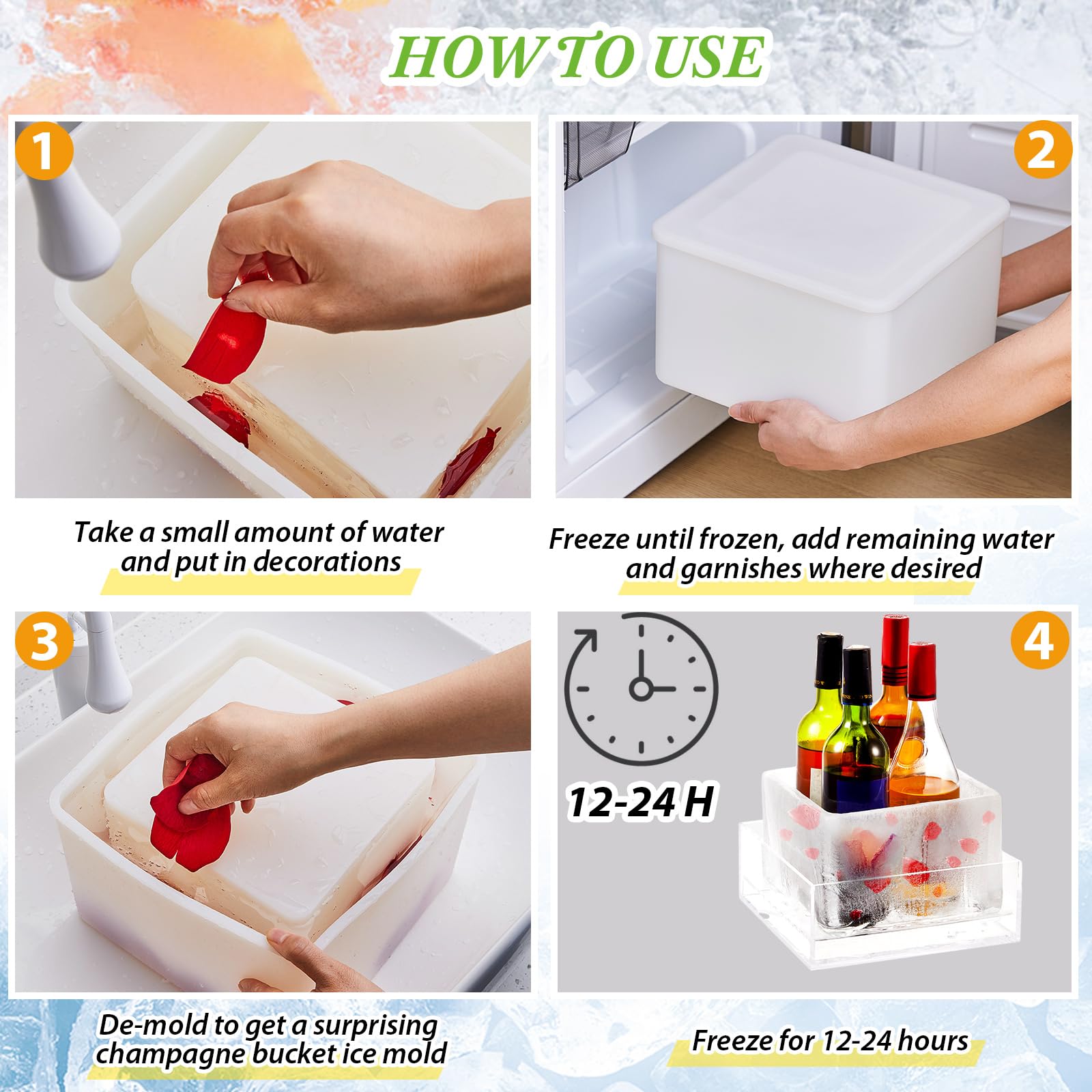 Didaey 4 Pcs Ice Mold Wine Chiller Ice Bottle Chiller Ice Container Mold Ice Silicone Mold Champagne Bucket with Draining Rack for Decorations Centerpiece