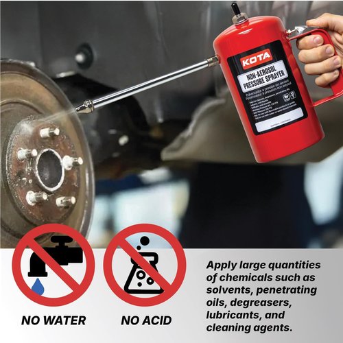 LAUCO Non Aerosol Pressure Sprayer - Refillable Pressurized Sprayer Bottle for Oil, Solvent, Degreasers, Lubricants - Rechargeable Steel Canister with Brass Nozzles, 32oz