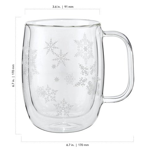 ZWILLING Sorrento Double Wall Glass Snowflake Coffee Mugs, Set of 4, 12oz. Each