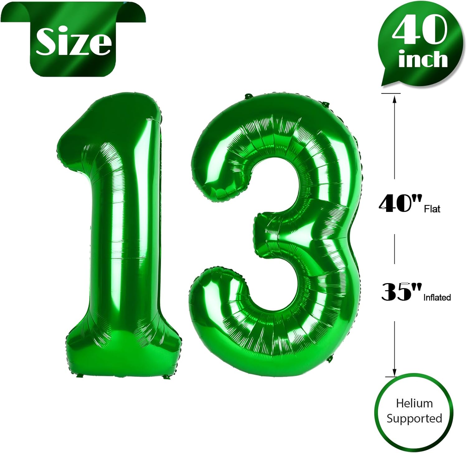 Number 13 Foil Balloon by [Brand Name] - 40 Inch Dark Green Giant Balloon for 13th Birthday Party Decorations