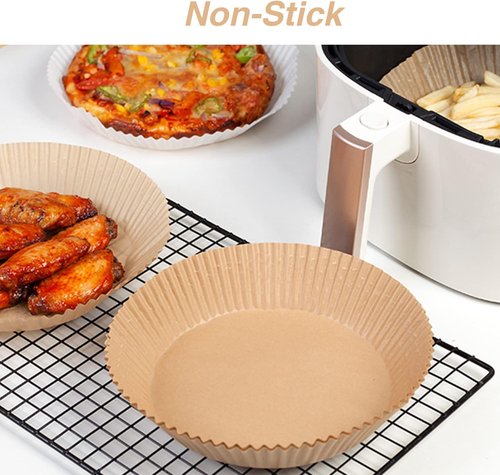 Ailun Air Fryer Paper Liners - 100PCS Non-Stick Parchment, Oil Resistant, 6.5 Inch for 2-5 QT Air Fryers