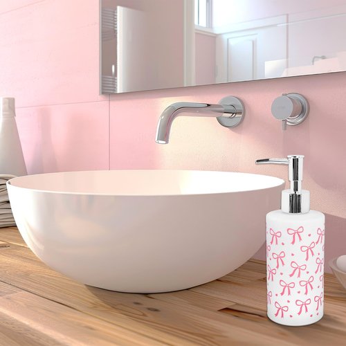FYSUIMU Pink Bow Soap Dispenser Coquette Bow Knot Mini Heart Glass Soap Dispenser with Pump Refillable Liquid Soap Container for Bathroom Kitchen Countertop Decor