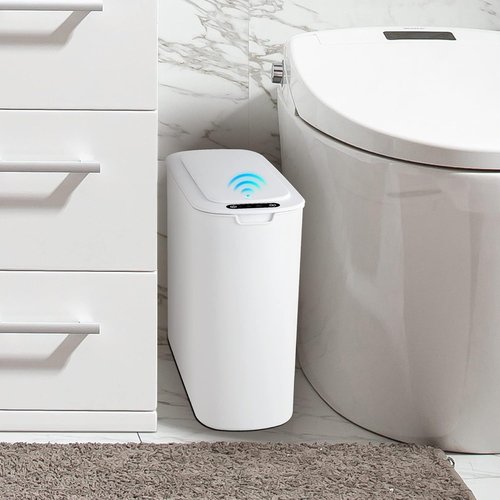 Cesun Automatic Motion Sensor Trash Can - Touchless 2.6 Gallon Slim White Waste Bin for Bathroom, Office & Home